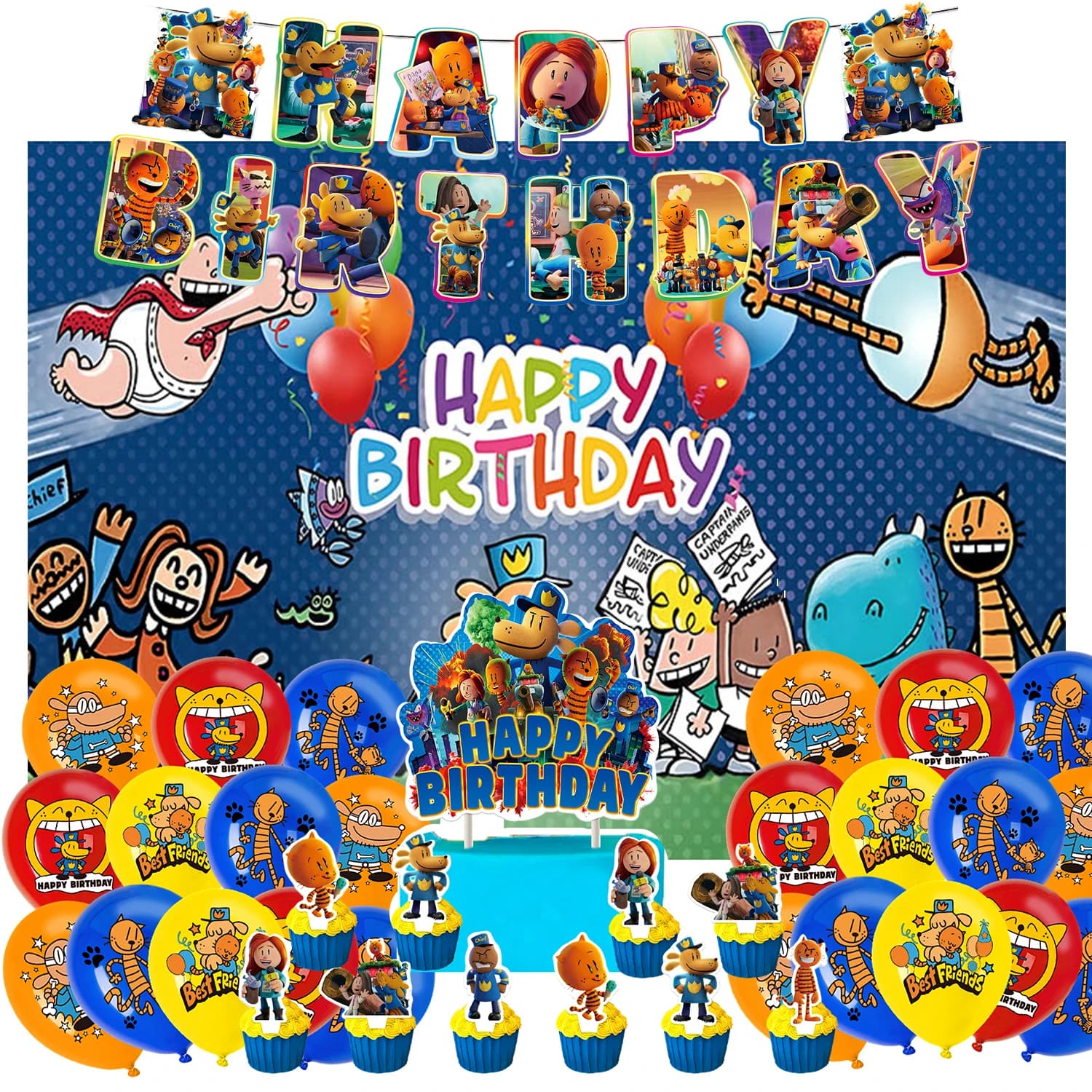 Tema Dog Man Sfondo festa di compleanno banner cake topper Palloncini Baby Shower per bambini Regalo per feste di compleanno