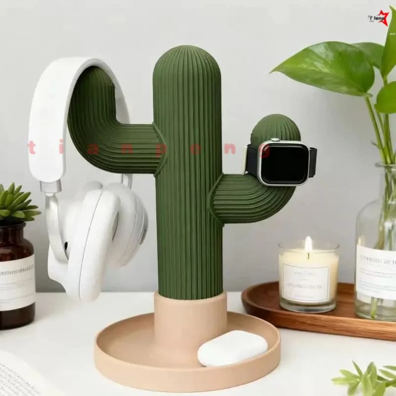 WYORESY Minimalist Cactus Shape Headset Holder Premium Universal Desktop Rack Watch Earphone Storage Support Base
