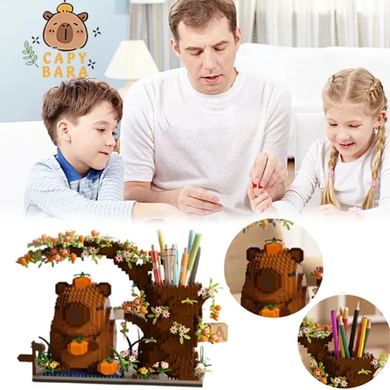 Portapenne a Forma di Capibara, Organizzatore di Blocchi da Costruzione, Scatola Multifunzione, Giocattolo da Scrivania Fai-da-Te, Regalo di Compleanno Creativo