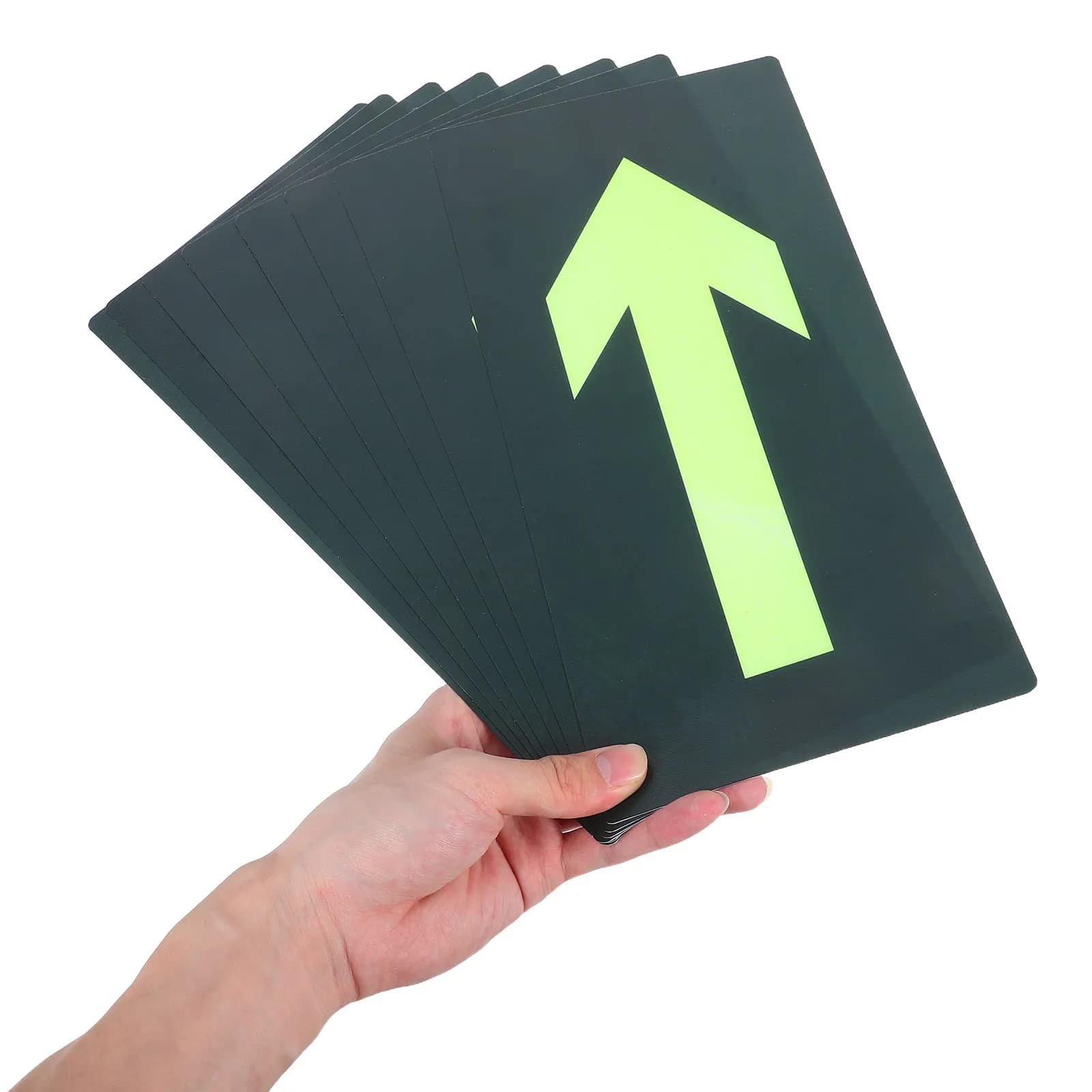 8Pcs Self Adhesive Glow Waterproof Emergency Exit Arrow Stickers Fire Evacuation Safety Signs for Malls Supermarkets Public