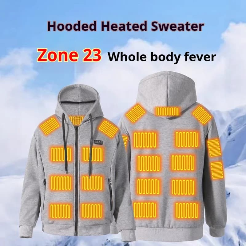 Felpa con cappuccio riscaldata 23 zone riscaldamento fibra di carbonio 3 impostazioni di temperatura inverno caldo unisex zip-up felpa riscaldata intelligente autunno inverno