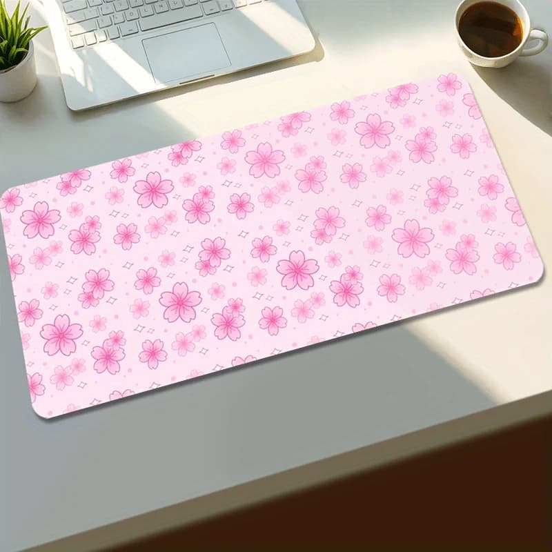 Tappetino per Mouse con Stampa Fiori di Ciliegio Rosa, Base in Gomma Antiscivolo, Grande Tappetino per PC, Laptop, Tastiera, Ufficio e Gaming