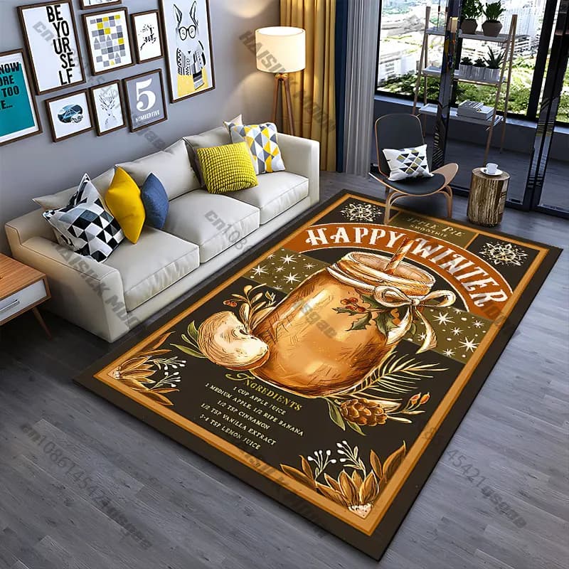 Winter themed apple smoothie carpet Yoga living room room decor children's crawling mat doormat area rug games mat