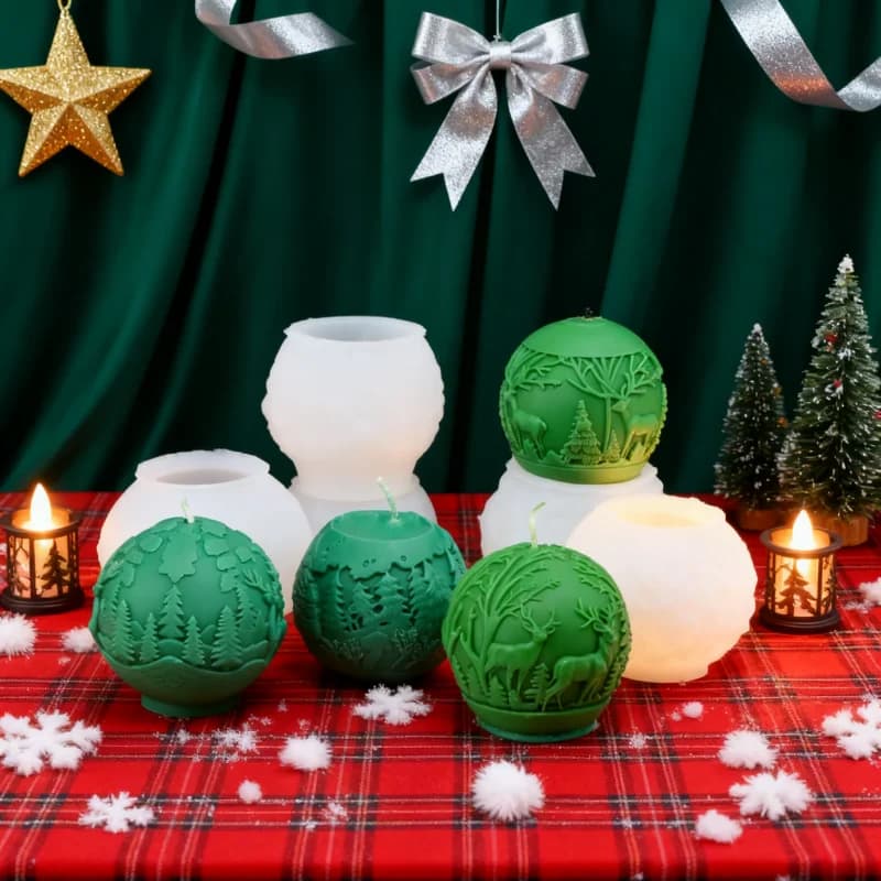 DIY Christmas Ornament Silicone Molds Handmade Xmas Relief Elks with Forest Ball Soap Plaster Resin Craft Molds Candle Supplies