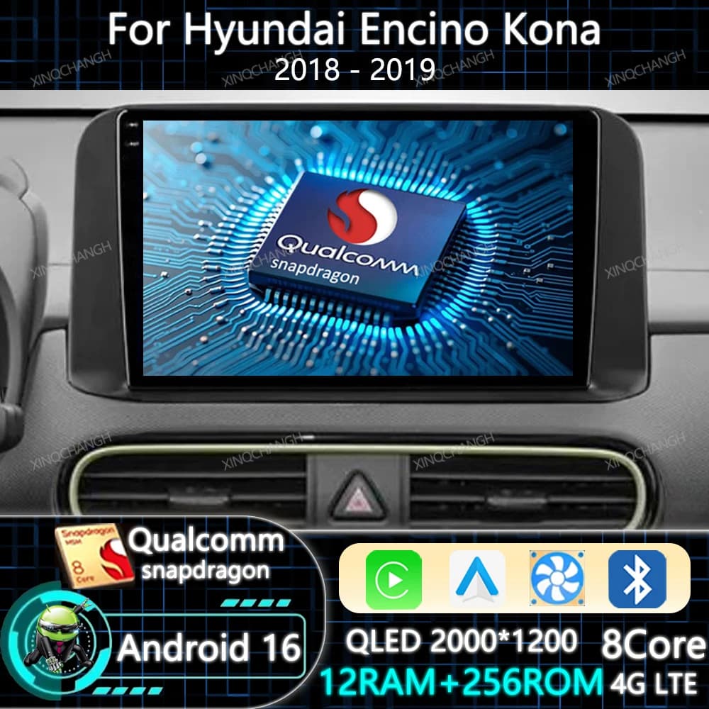 Android 15 Car Radio For Hyundai Encino Kona 2018 2019 Qualcomm 2DIN BT Head Unit Multimedia Video Player GPS Carplay Auto QLED