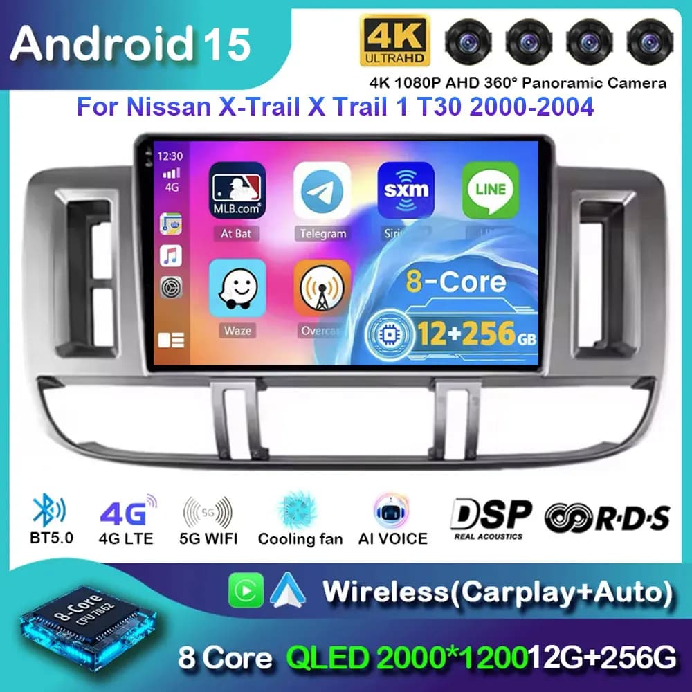 Autoradio Android 15 for Nissan X-Trail 2000-2004 with GPS Navigation, Stereo 2DIN, BT, Carplay, Video X Trail X-Trail1 T30