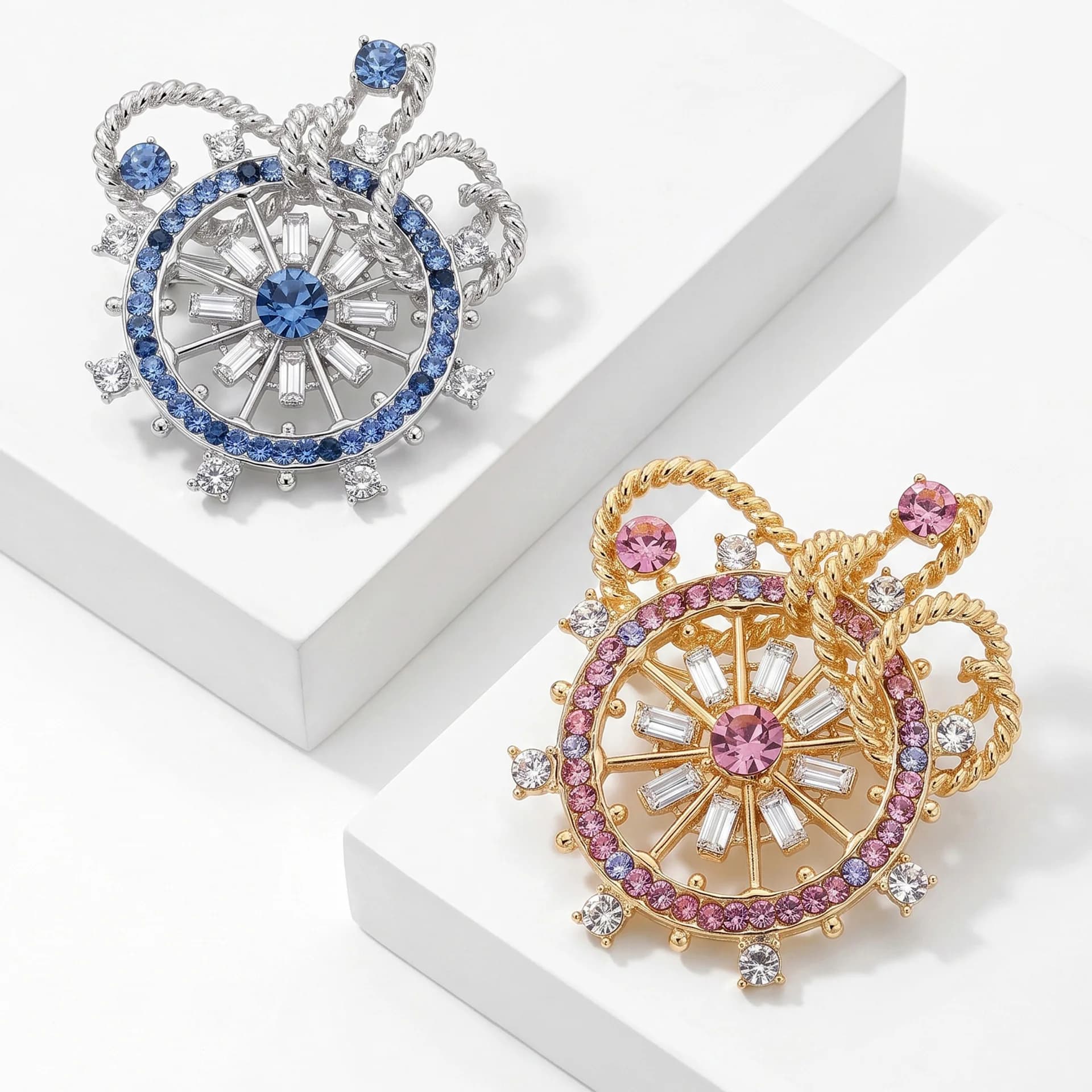 Luxury alloy rhinestone boat anchor brooch, exquisite and creative cardigan wool sweater multifunctional pin accessory
