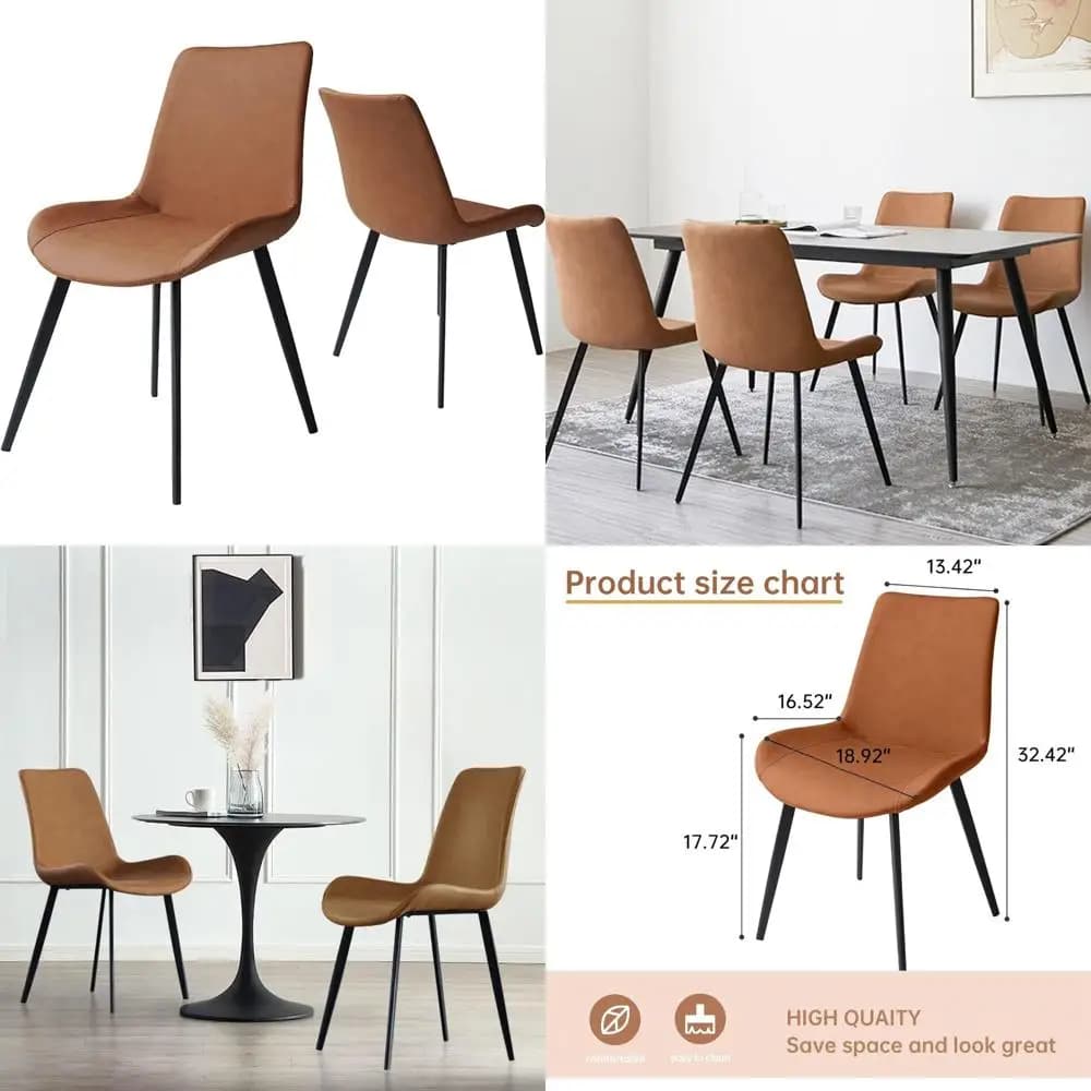 Set of 2 modern dining chairs upholstered with eco-leather upholstered seats and metal legs for kitchen and dining room