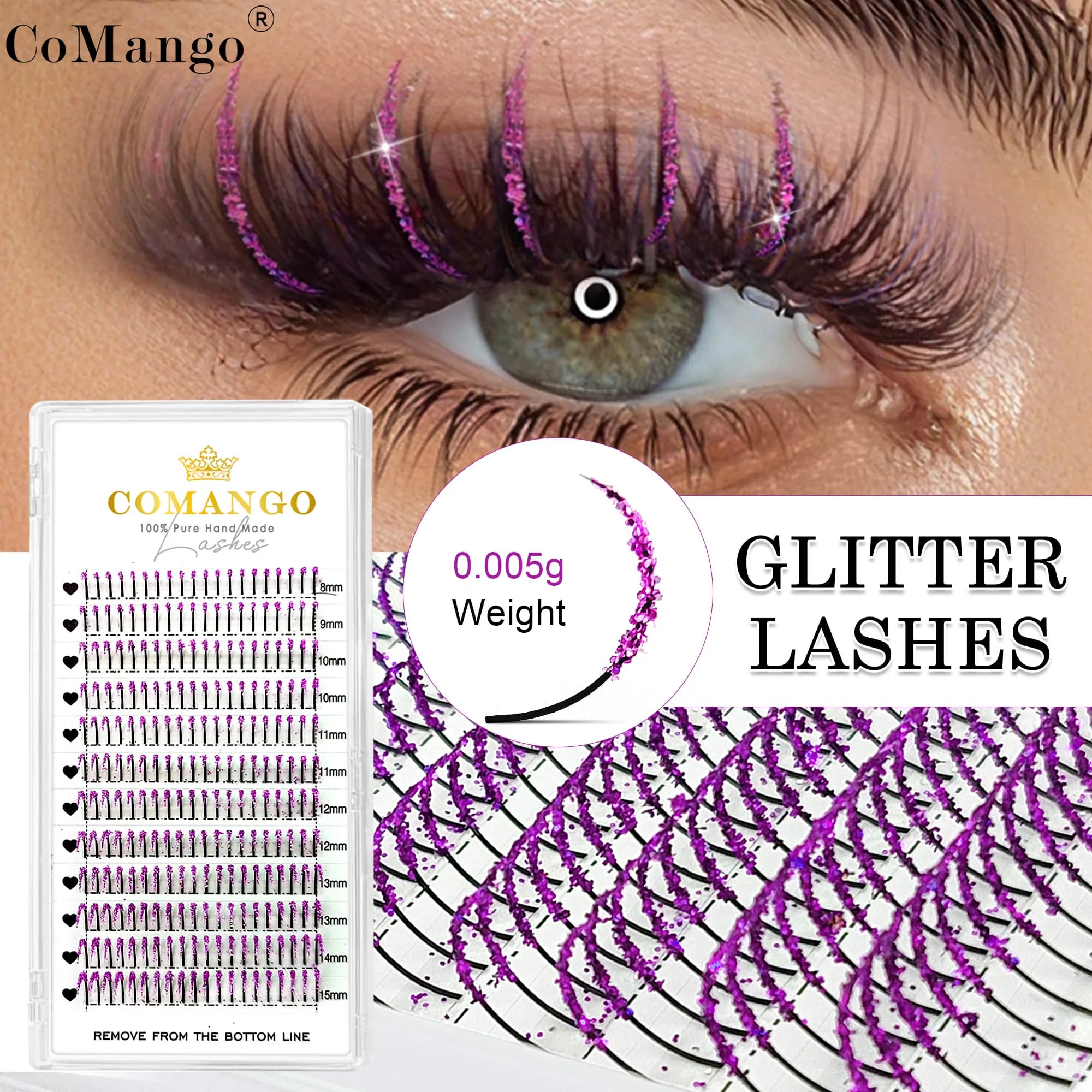 Colori glitterati alla moda, ciglia finte colorate e luccicanti, extension ciglia individuali in visone, mix di colori, ciglia morbide per Halloween.