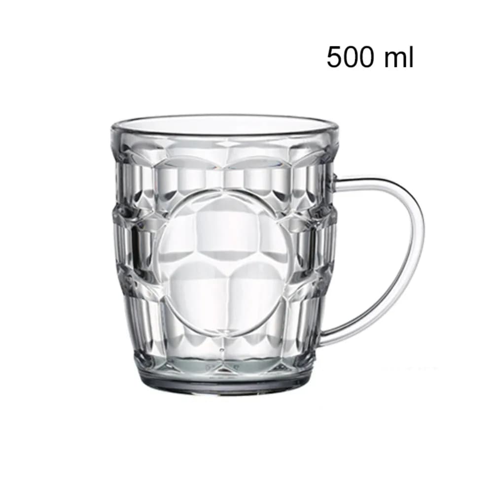 Bicchiere da Birra Creativo in Plastica Effetto Vetro Trasparente con Manico, Boccale da Birra Ispessito a Bocca Larga, Tazza per Bere da Tavola