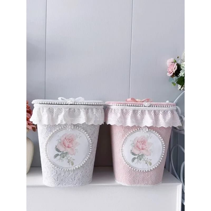 Large new size trash can cotton lace storage bucket fashion creative wastebasket sundries pearl ribbon storage