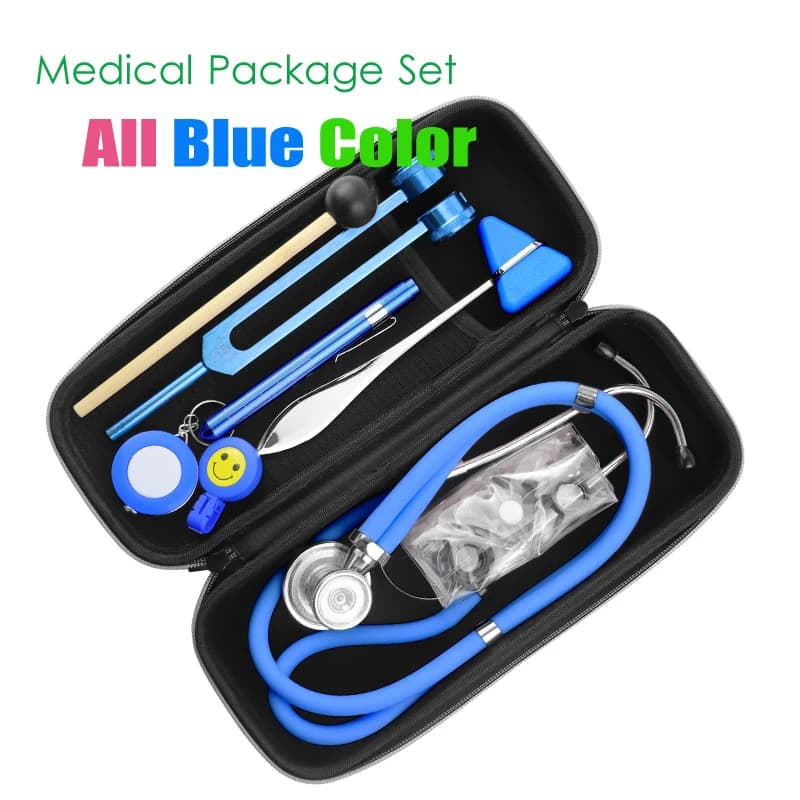 Complete Set of Medici Instruments with Case: Stethoscope, Diapason, Reflection Hammer, LED Flashlight and B2 Medical Pen