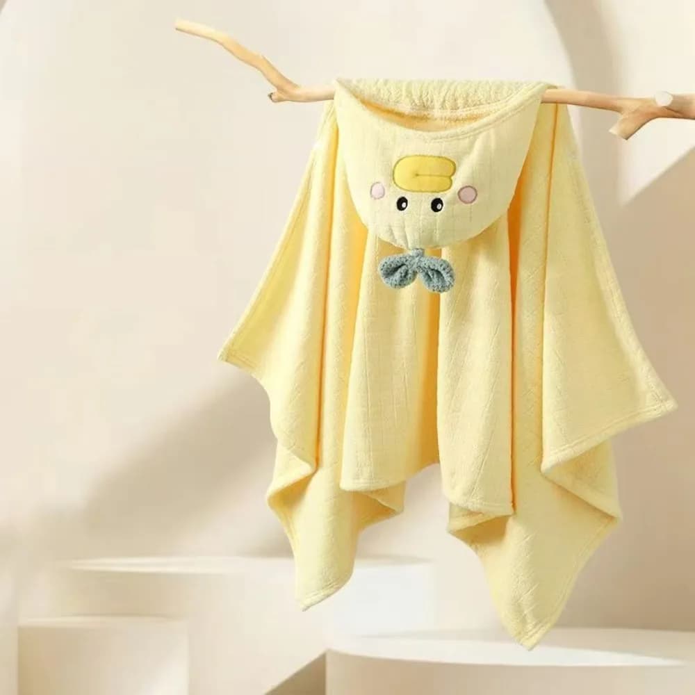 Bathrobe with Baby Cap in Coral Apple, Thick and Comfortable, with Cartoon Drawings