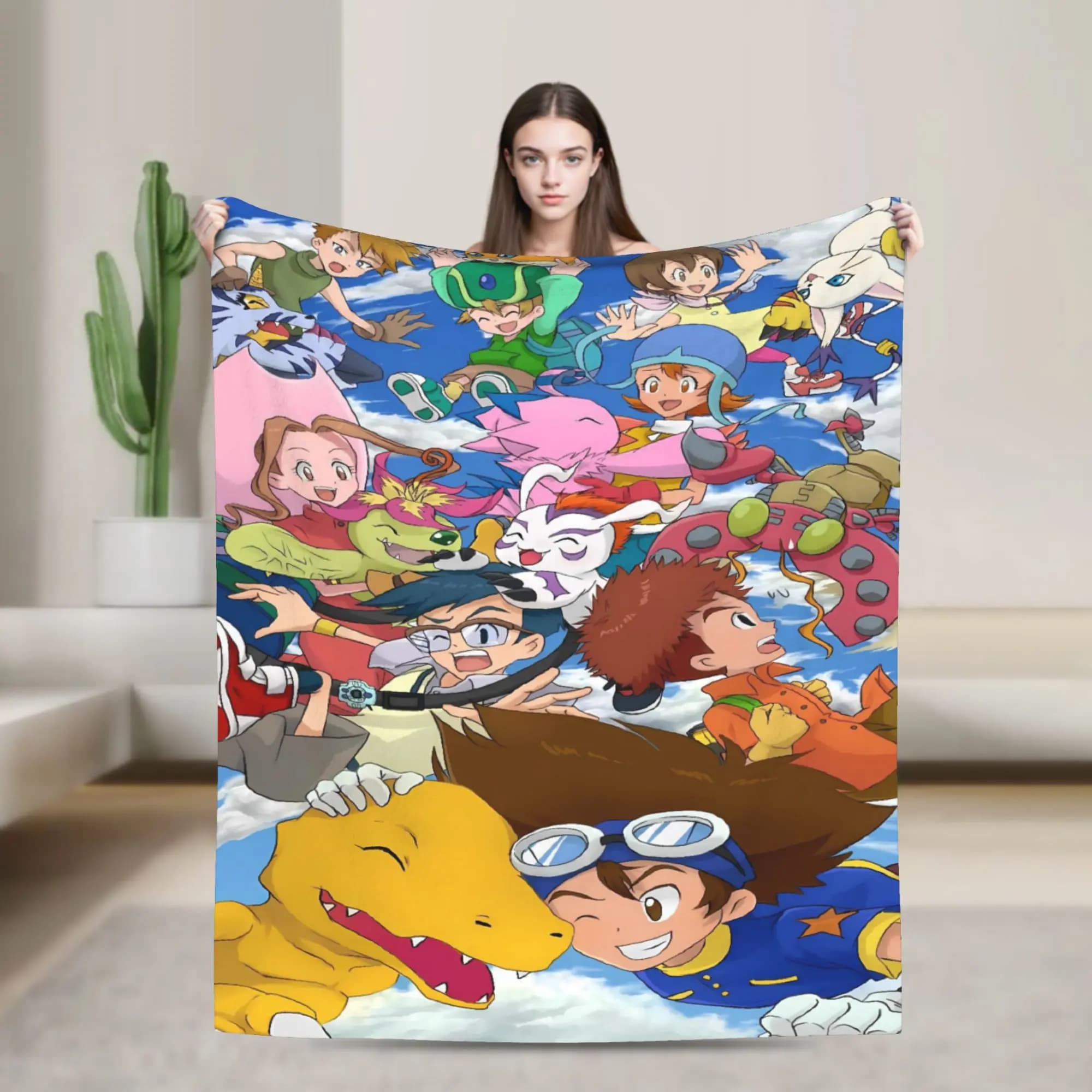 Cartoon Digimon Adventure Blankets Soft Fluffy Plush Throw Blanket For Couch Chair Sofa Bed Picnic Flannel Bedspread Bed Cover