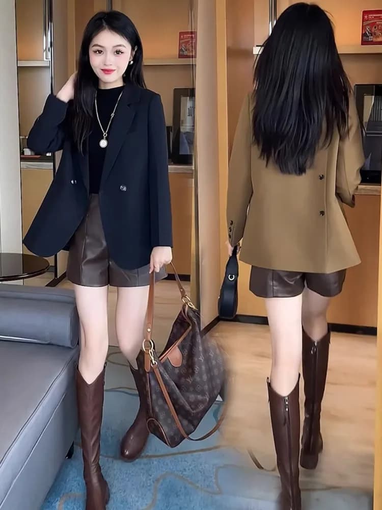 Casual Tailored Women's Jacket Outerwear Stylish Loose Fit Autumn Fashion High Quality Street Style Small Size Suit Top