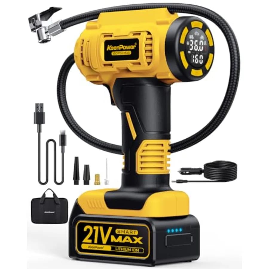 Compressore d'Aria Portatile Senza Fili 160PSI, Gonfiatore per Pneumatici Auto, Pompa d'Aria 21V Ricaricabile, Compressore d'Aria a Doppia Alimentazione