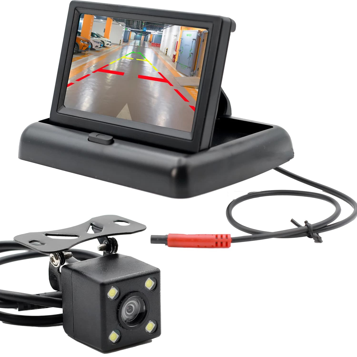 Vanxse Monitor pieghevole per auto da 4,3 pollici Veicolo Vista posteriore Retromarcia Backup Videocamera a LED per auto Sistema di parcheggio Installazione semplice