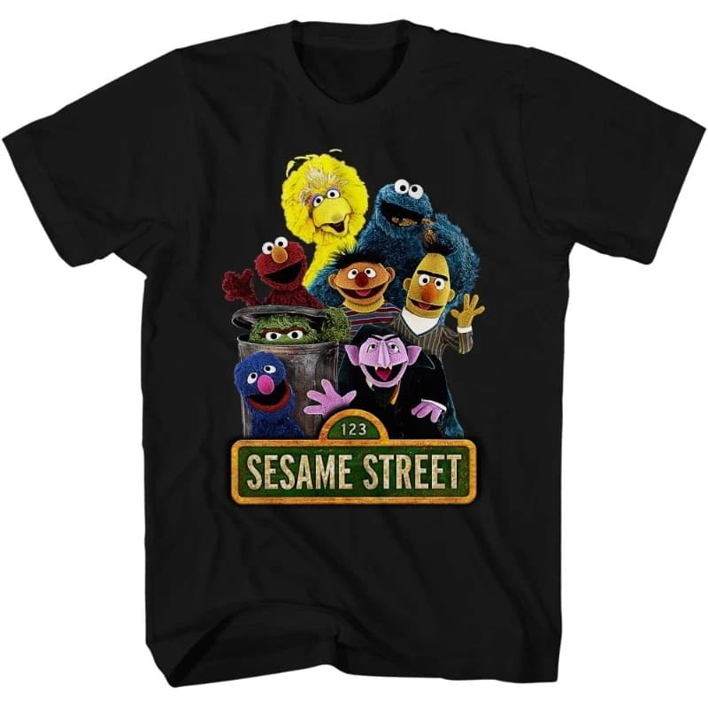 Camicia classica da uomo di Sesame Street Elmo Cookie Monster Big Bird Tee T-shirt a maniche lunghe Nuovi arrivi primavera/estate Morbida e carina
