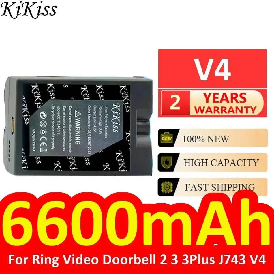6600Mah Per Ring Video Doorbell 2 3 3Plus J743 V4 Monitoraggio Batteria Alimentazione affidabile Prestazioni di lunga durata
