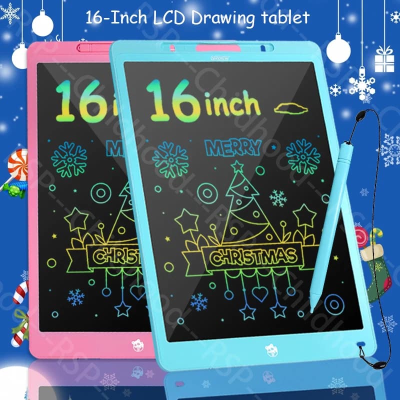 Tavoletta da scrittura LCD da 16 pollici Grande tavolo da disegno elettronico a colori Schermo cancellabile Giocattoli educativi perfetti Compleanno Regalo di Natale
