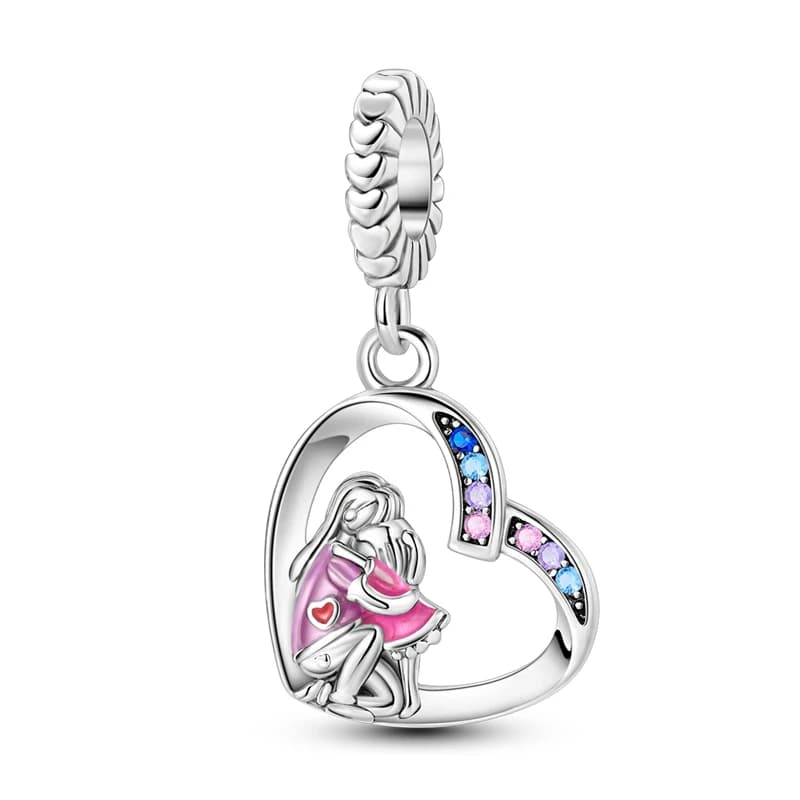 925 Sterling Silver Charms Pendant with Love Embrace Pattern for 3mm Bracelet, DIY, Jewellery Gift for Mother's Day