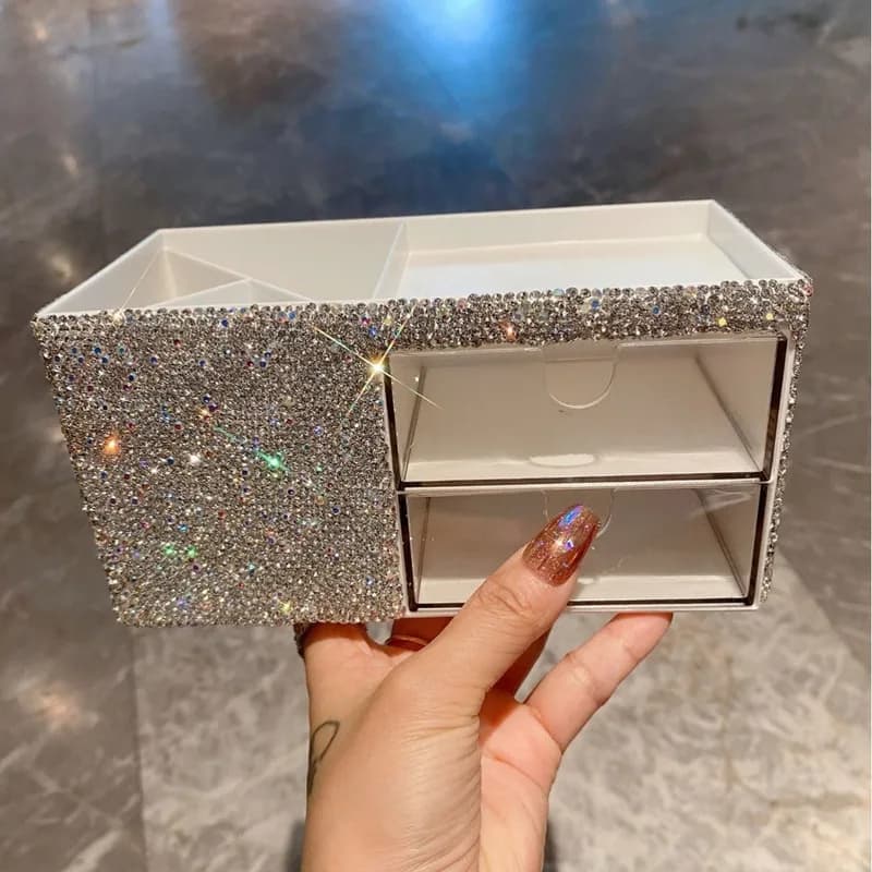 Desk box studded with diamonds, transparent drawer in Ins style, compartment and organizational Wonder, multilayer