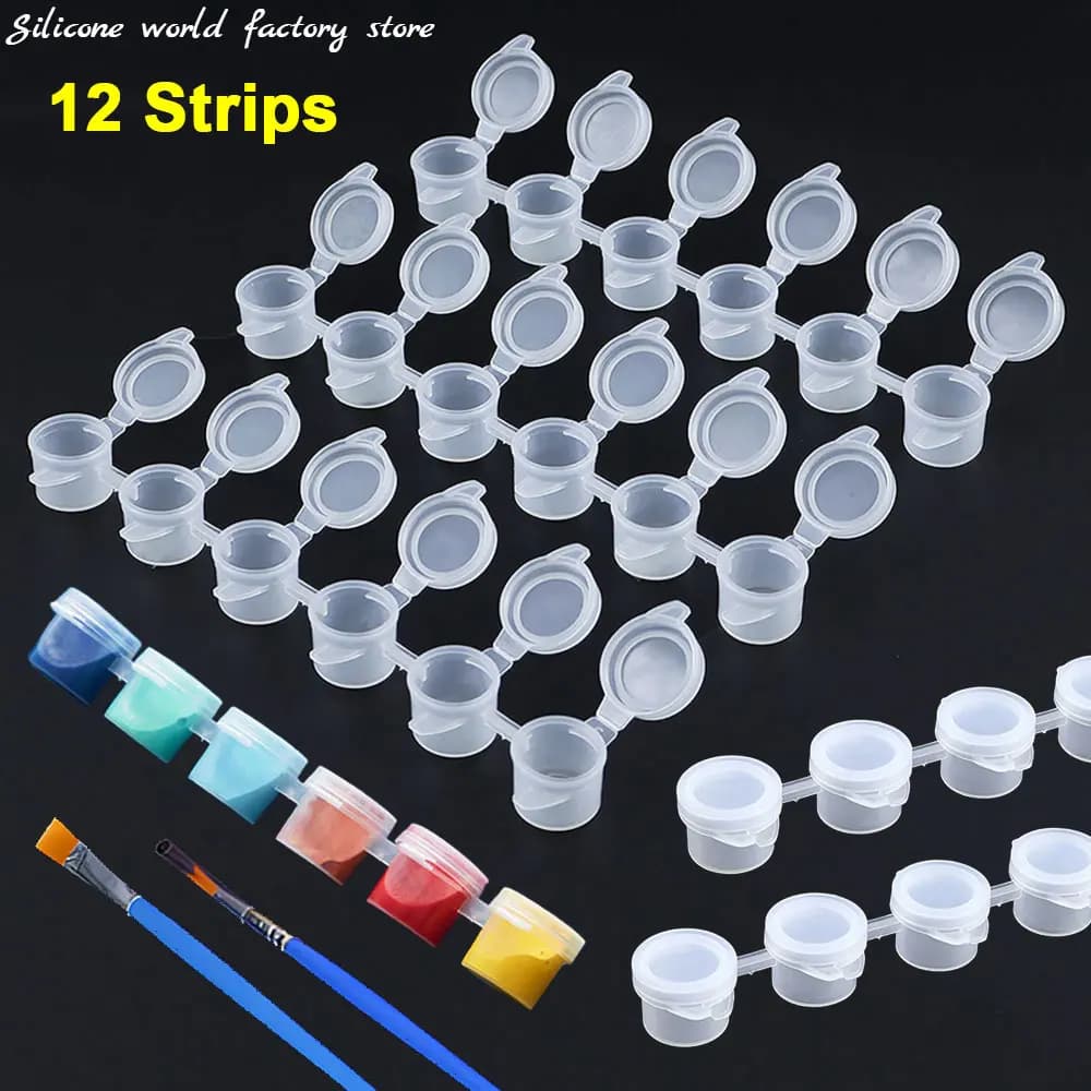 Silicone World 12 Strips 6 Connected Paint Boxes 3ML Acrylic Pigment Packaging Box Transparent Plastic Empty Box Storage Cans