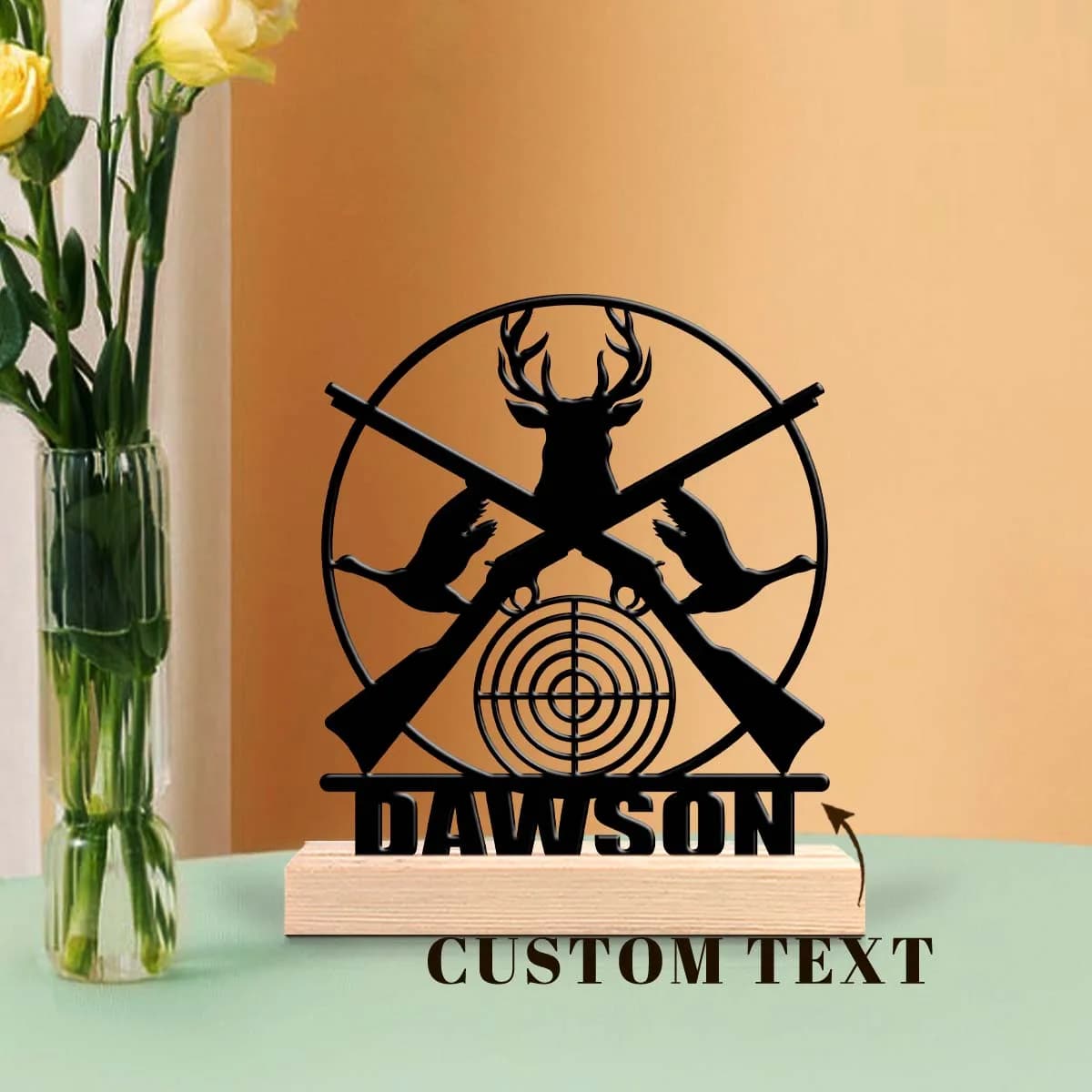 1pc Personalized Metal Artwork Customizable Name Equipped with A Wooden Base Suitable for Fireplaces,Study Rooms,and Offices