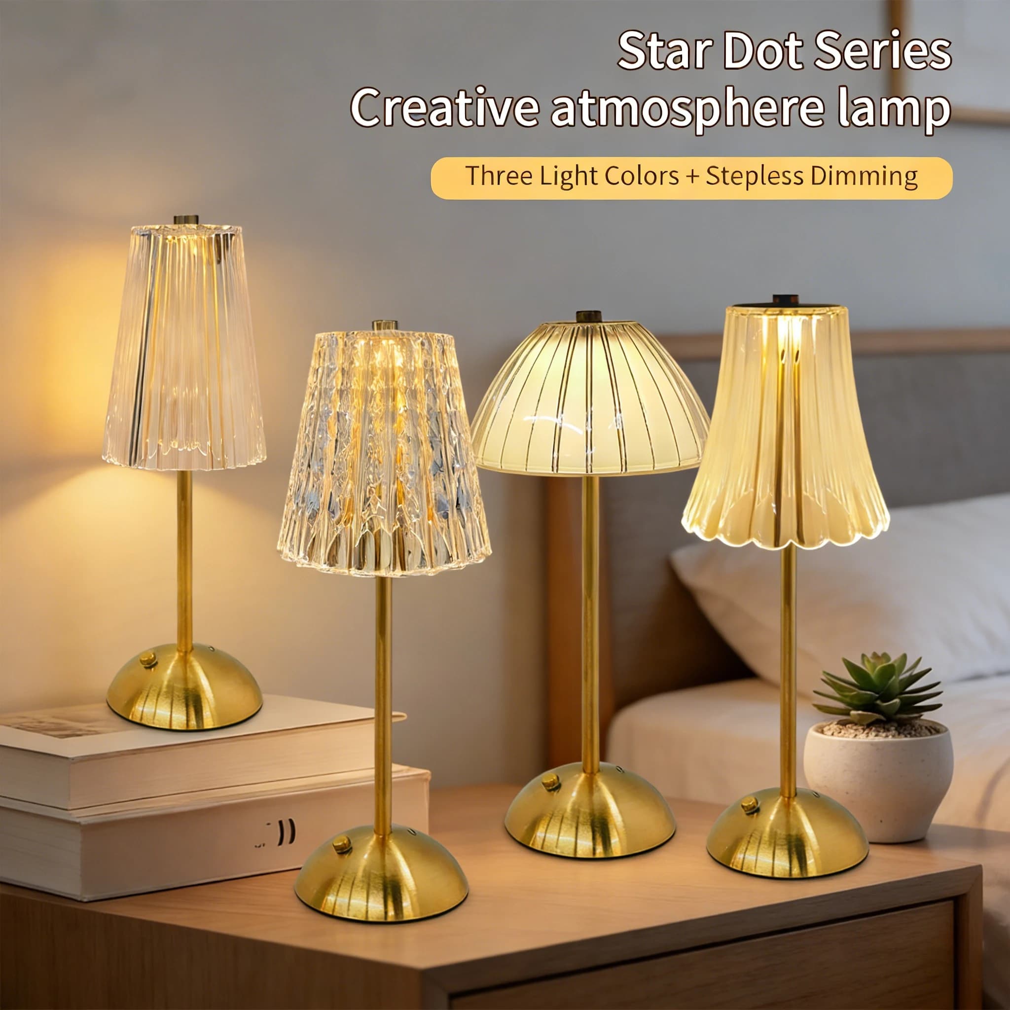 Lampada da Tavolo LED in Cristallo Ricaricabile con Sensore Touch, Luce da Scrivania Dimmerabile a 3 Colori per Camera da Letto, Bar, Hotel, Illuminazione d'Atmosfera