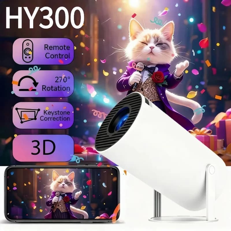 Nuovo Proiettore HY300 2026 con WiFi6 e BT5.0, Beamer Portatile con Supporto 1080P/4K, Correzione Trapezoidale Automatica, Proiettore Smart Android