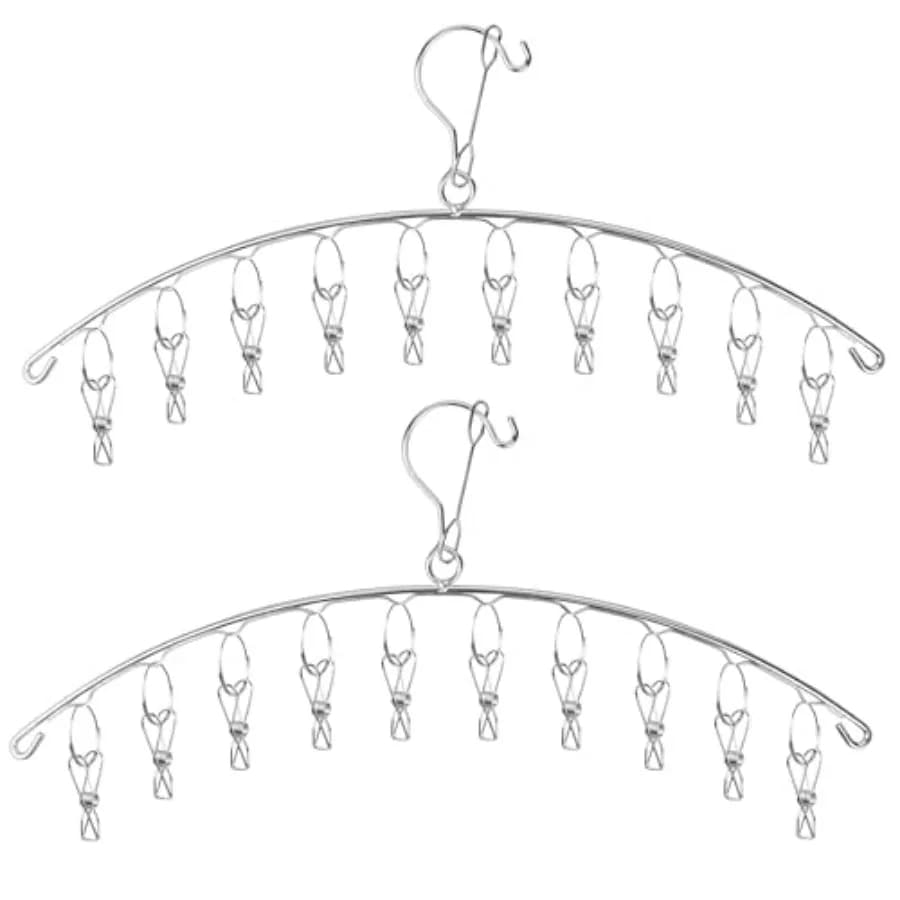 Clothes Drying Rack with 10 Clips, Laundry Drying Rack with Clothes-pegs, Stainless Steel Underwear Hangers for Drying Socks, B