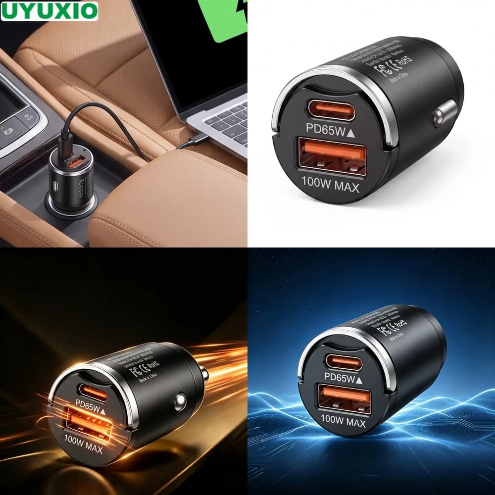 165W Travel Car Charger Dual Output 65W USB C 100W USB A Charging for Road Trips and Daily Driving Compact Zinc Alloy Metal Body