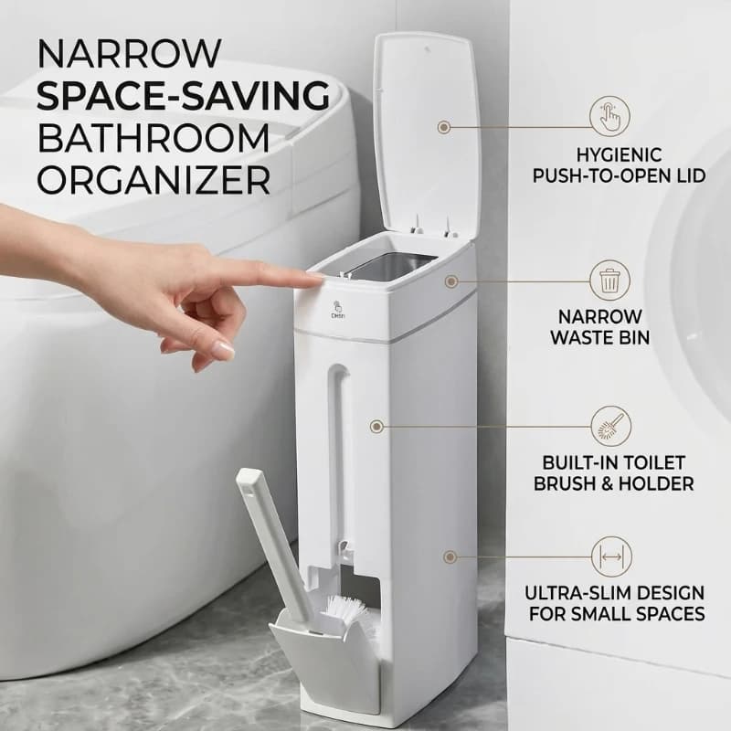 Cestino per rifiuti salvaspazio per bagno piccolo con coperchio e spazzola per WC, ideale per la casa