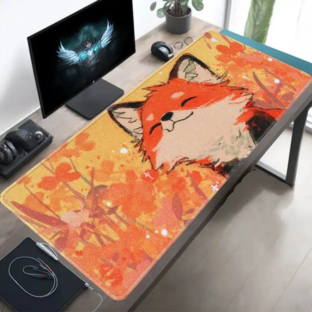 Tappetino per mouse grande con stampa estetica Orange Fox Autumn, tappetino da scrivania in gomma liscia, tappetino per mouse da gioco extra large per l'home office