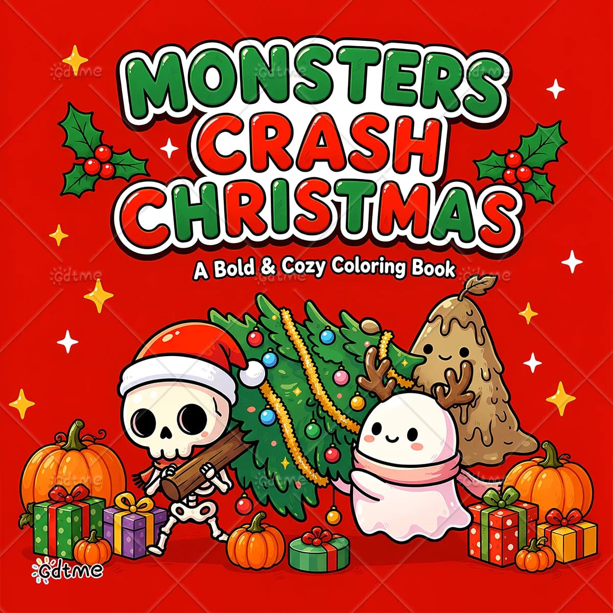 Bold Cozy Monsters Crash Christmas Coloring Book for Adults Cute Spooky Scene Large Print Stress Relax Art Drawing Xmas Gift