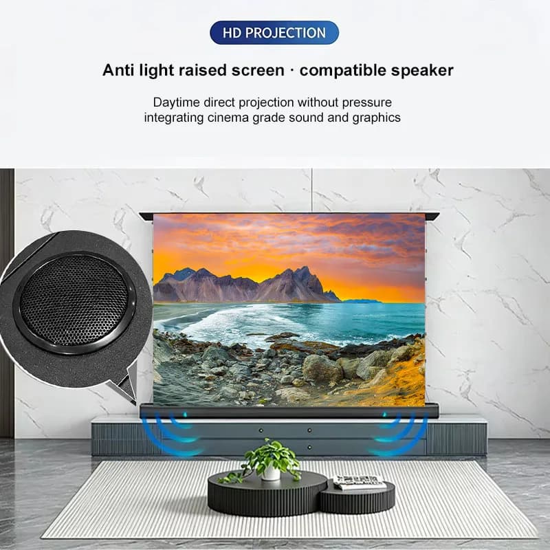 Schermo per Proiettore Elettrico ALR CLR Avvolgibile a Scomparsa da Pavimento 150 Pollici Max, Fresnel Anti-Luce Ambiente, HD 3D 4K 8K