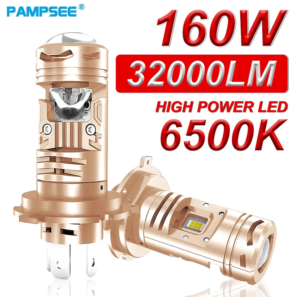 Faro LED H4 per Auto o Moto, Super Luminoso, Mini Proiettore, Plug&Play, Luce Bassa 160W 32000LM 6500K 12V J6