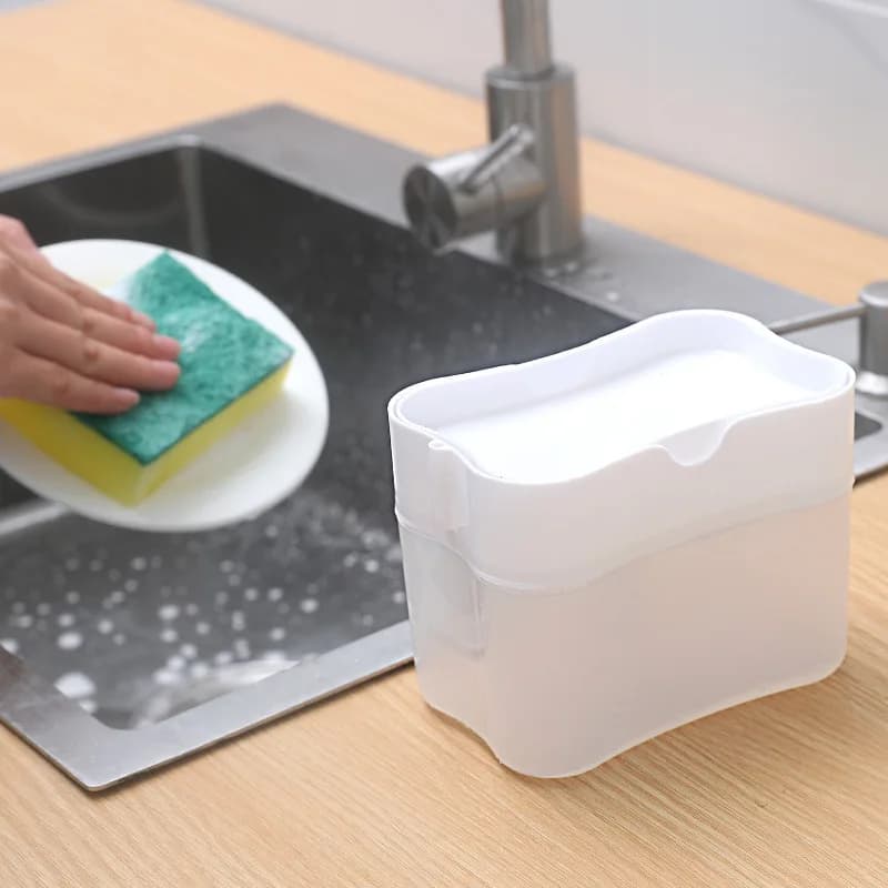 1pc Dish Soap pump Dispenser And Sponge Holder, Metallic Silvery For Kitchen Sink and Sponge,