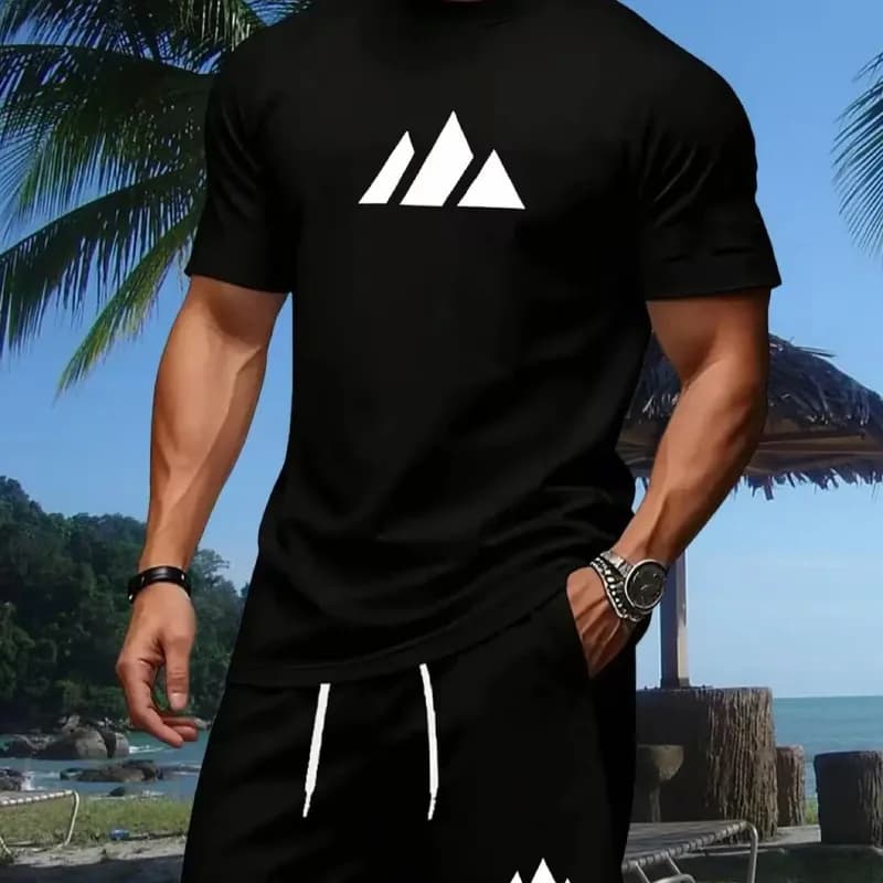 Nuovo abbigliamento sportivo estivo da uomo, set due pezzi con t-shirt a maniche corte e pantaloncini, abbigliamento casual.