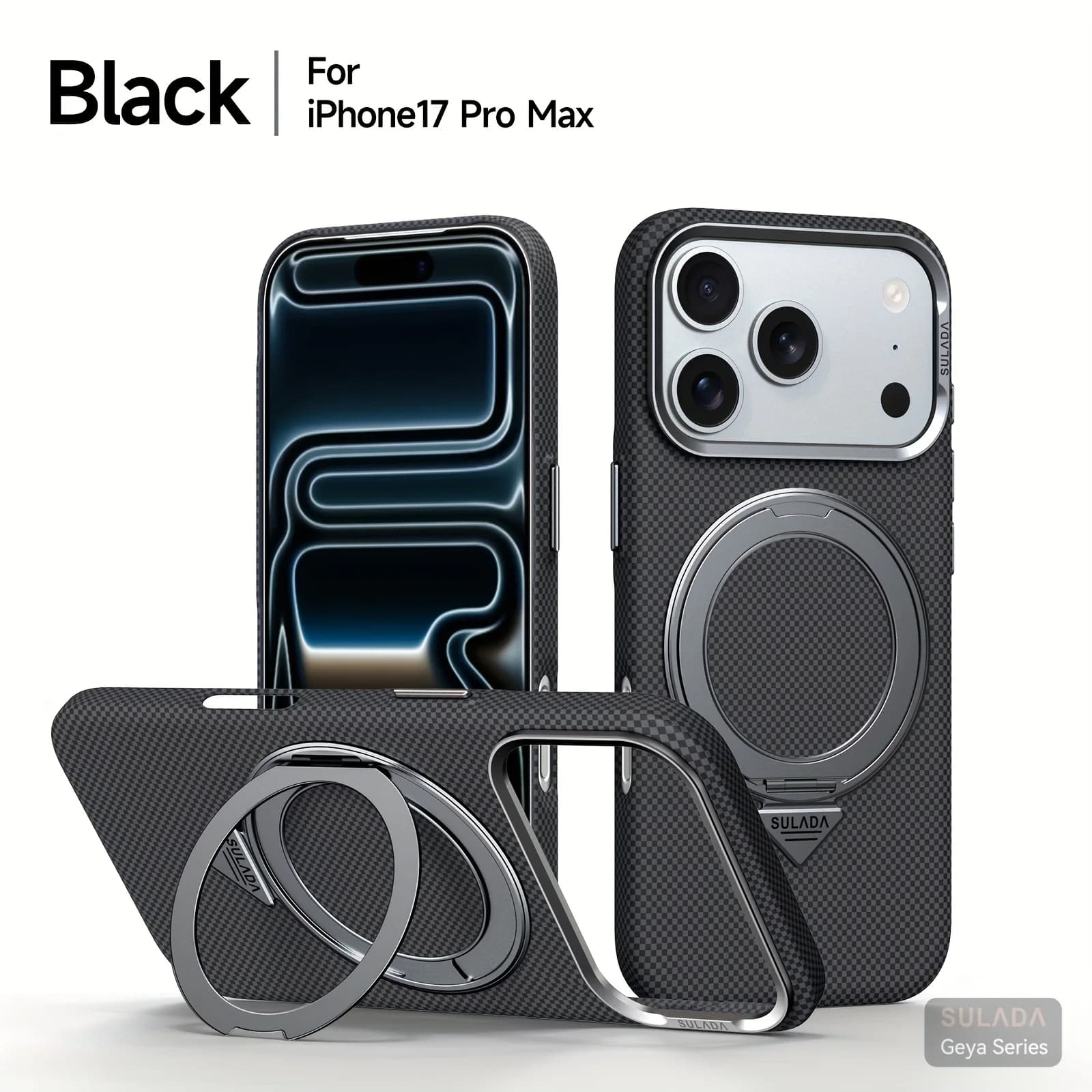 360 ° Staffa magnetica in metallo con rotazione Custodia in fibra di carbonio Kevlar per IPhone 17 16 Pro Max Custodia protettiva antigoccia per ricarica wireless