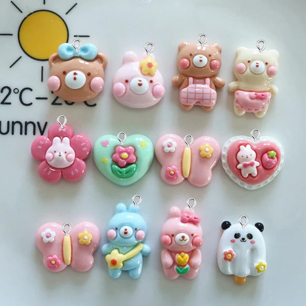 10PCS Shiny Butterfly Bear Series Flat Back Charms For Earrings Bracelet Hairpin DIY Jewelry Pendants Decoration Accessories