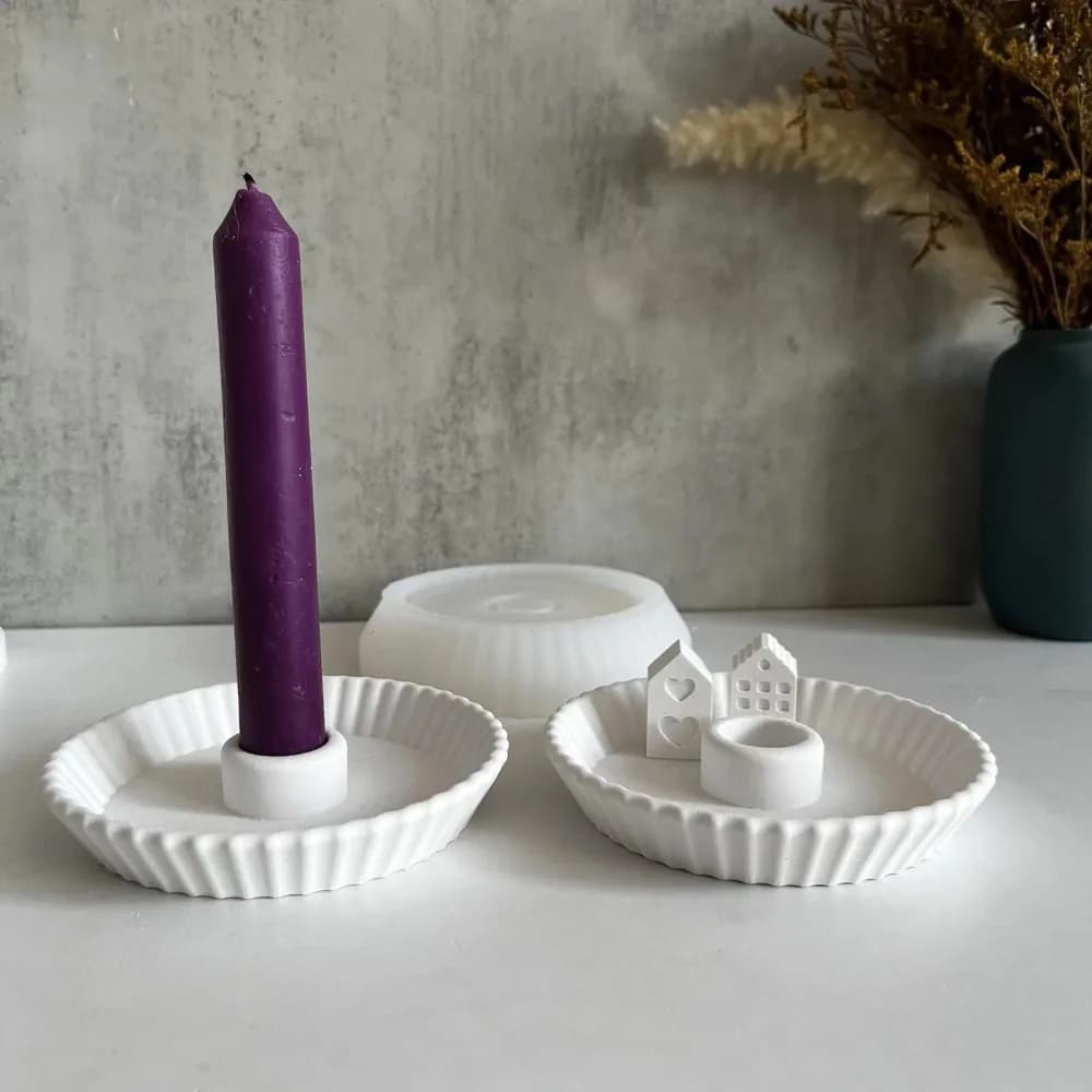 Stampo in silicone per portacandele con piatto rotondo a strisce, candeliere fai da te, stampo in gesso per cemento, vassoio portaoggetti, piatto in resina epossidica