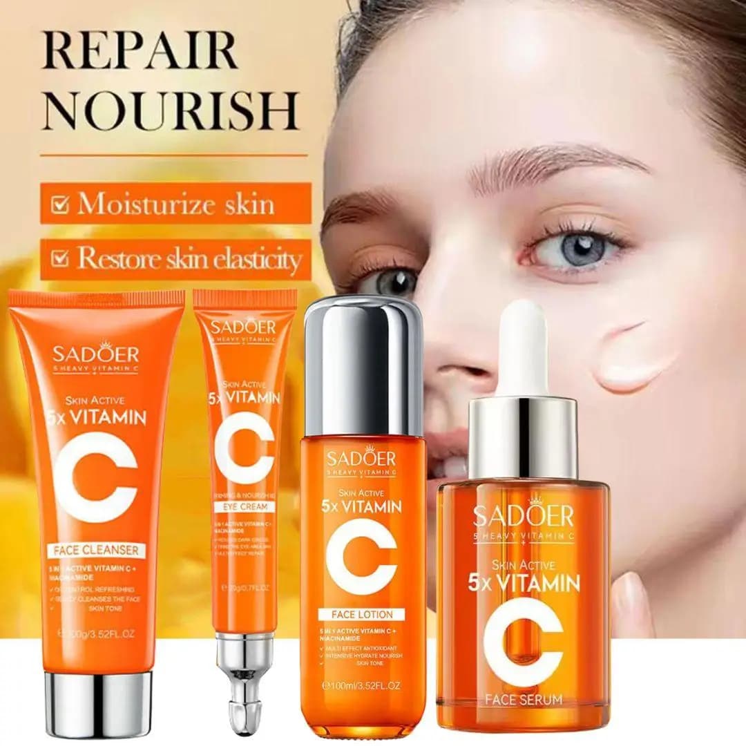 Skin care series at vitamin C Collagen, hyaluronic acid, glycerin 5 times Set for skin care at vitamin C Set for facial care with moisturizing serum