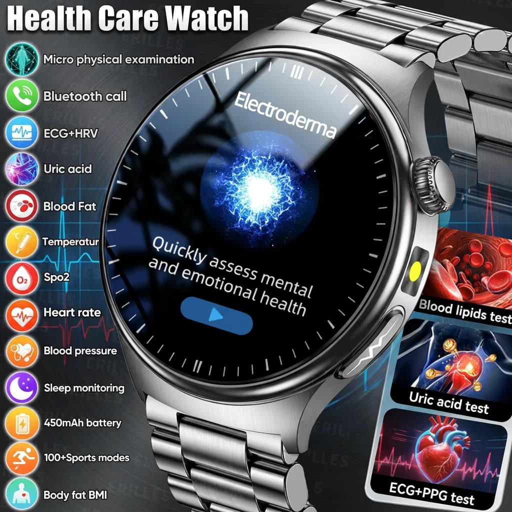 2026 NEW Smart Watch ECG Blood Pressure Health ECG+PPG AI Smart Watch Lipids Uric Acid Health Sport Body Fat Men Call Sapphire
