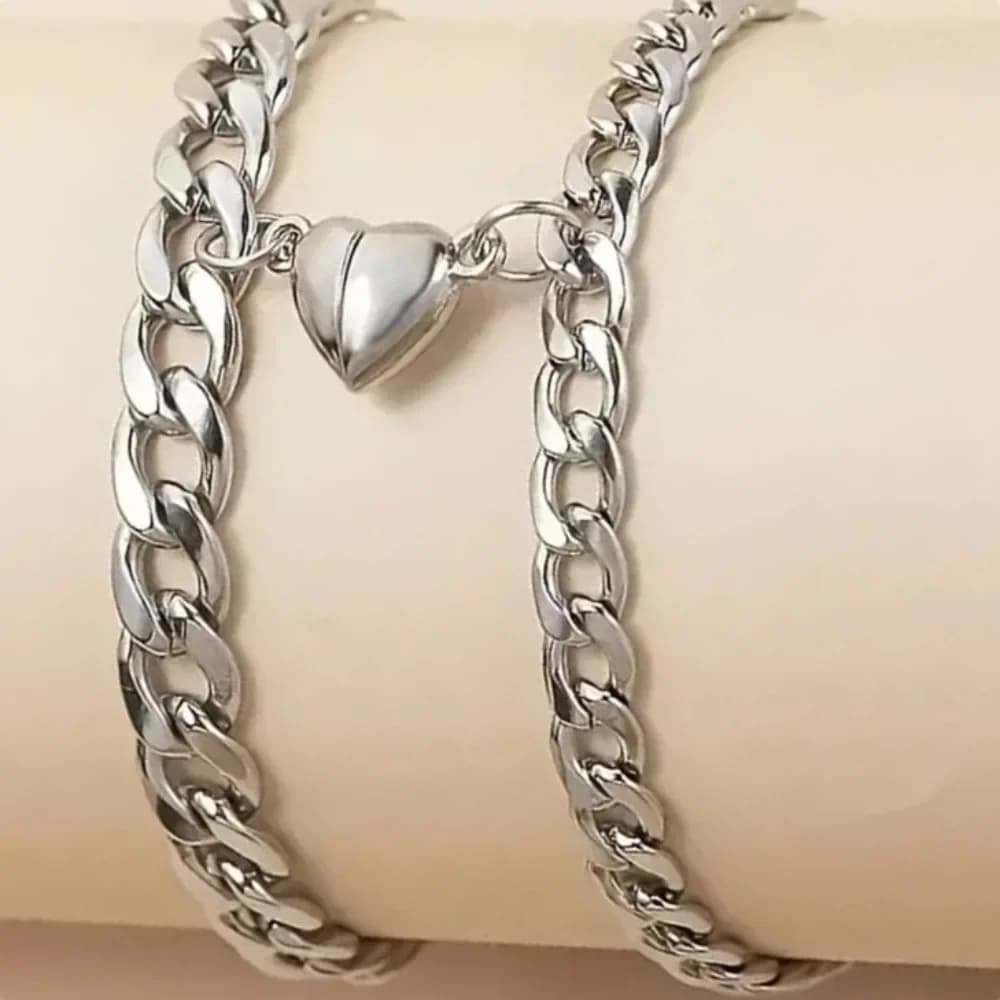 Set da 2 pezzi Bracciale da coppia con fibbia magnetica a forma di cuore luminescente romantico per donna Uomo Set di gioielli in acciaio inossidabile di moda Amicizia