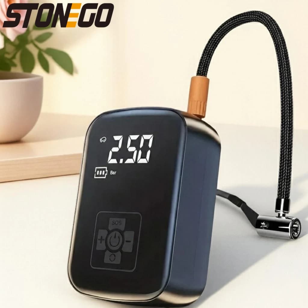 Pompa Gonfiagomme Portatile Wireless per Auto, Moto, Bicicletta, Barca con Manometro Digitale LCD e Spegnimento Automatico