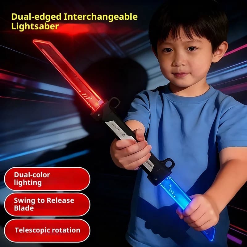 Spada Laser Telescopica Intercambiabile a Doppia Lama Senza Marchio, Nuova Illuminazione Bicolore 2026, Attivazione a Movimento per Rilascio Lama, Giocattolo Cosplay per Bambini