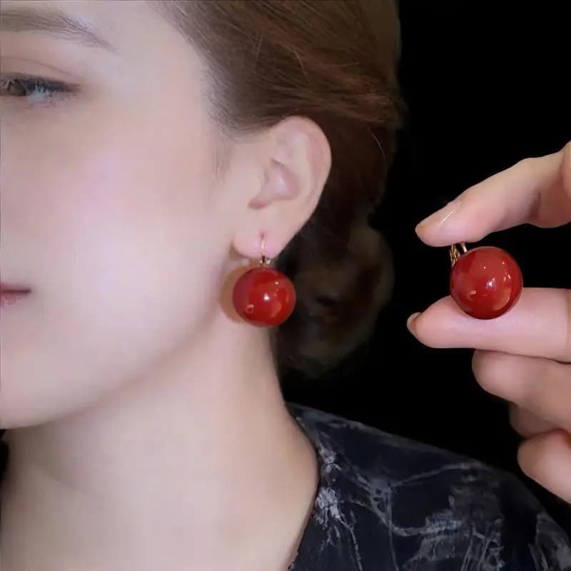 Fashion Imitation Pearl Earrings Red Half Circle 1 Pair Elegant Accessory for Office Meeting Weekend Party Wear