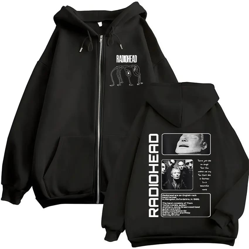 Rock Band Radiohead The Bends Felpe con cerniera Moda uomo Hip Hop Vintage Felpe con zip Giacche Cappotto Oversize Streetwear