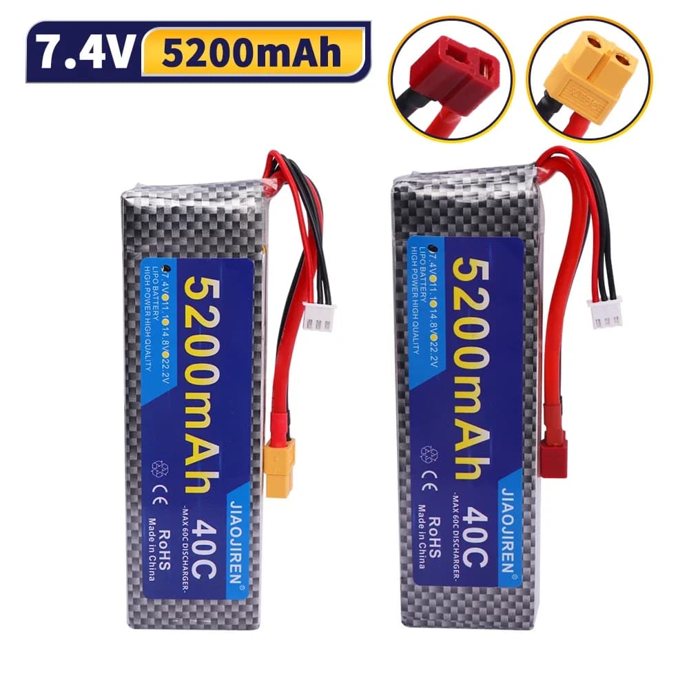 Batteria Lipo 7.4V 5200mAh 60C per RC Drone Elicottero Auto FPV Parti di Barche 2s 7.4v Batteria Ricaricabile con Deans T/XT60plug